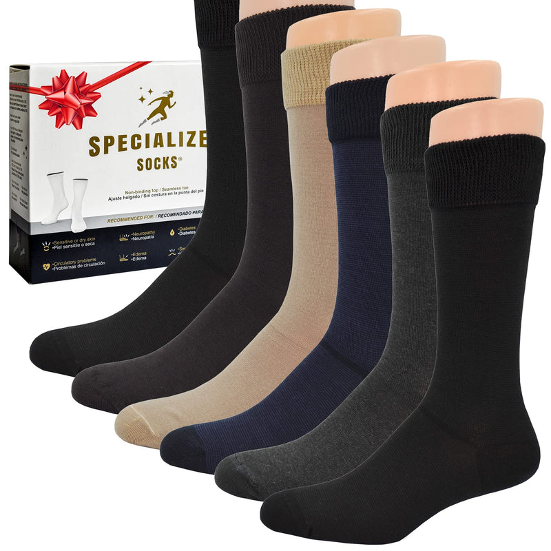 [Australia] - Diabetic socks for men, Premium cotton, Super Soft, Extra Comfortable, Mens dress socks Dark Colors - Over the Calf 10-13 
