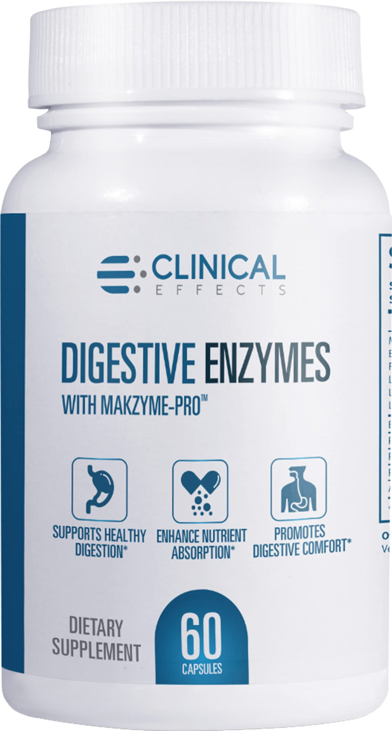 [Australia] - Clinical Effects Digestive Enzymes with Makzyme-Pro - Gut Health Enzyme and Probiotic Supplement to Support Digestion, Nutrient Absorption, Digestive Comfort - 60 Vegan Supplement Capsules - USA Made 