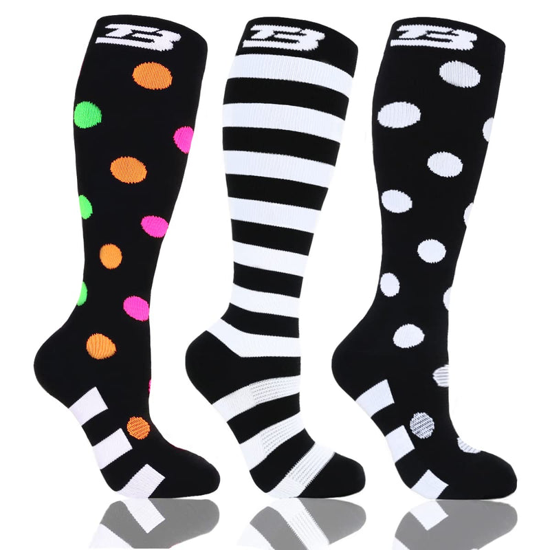 [Australia] - 3 PCS Plus size compression socks knee high wide calf 20-30 mmhg 2xl 3xl 4xl 5xl circulation breathable for nurse varices Black and White 3X-Large 