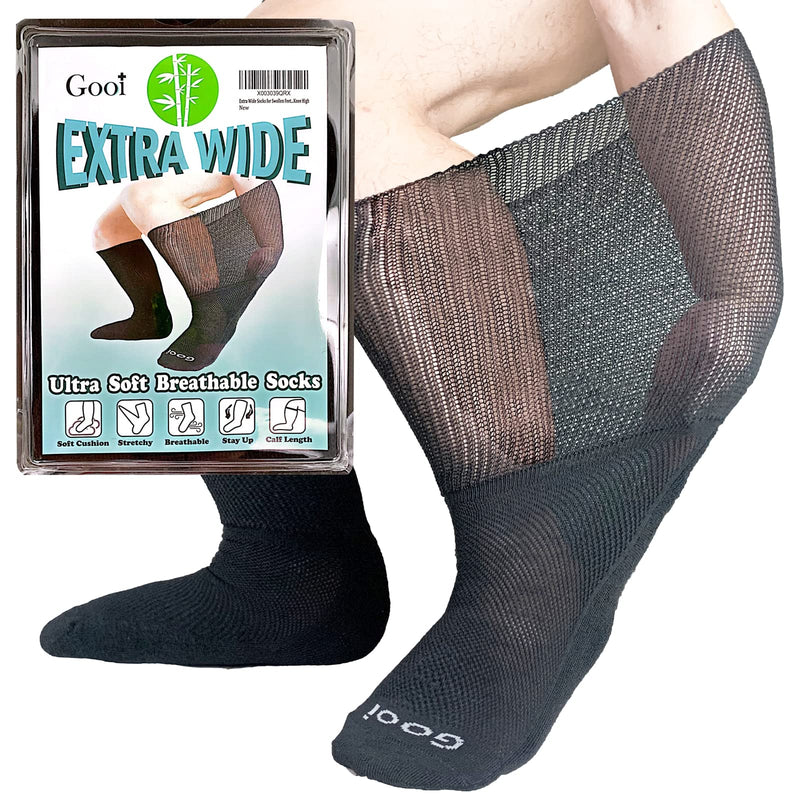 [Australia] - Extra Wide Neuropathy Pain Relief Socks for Swollen Feet Soft Stretches up to 30" Diabetics for Men Women 10-13 13-15 Warm Breathable Non Binding Loose Top Bariatric Edema Cast Over The Calf Plus Size Knee High Socks Extra-Wide Gooi 