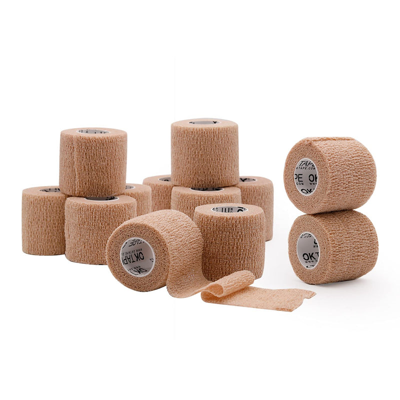 [Australia] - OK TAPE Self Adherent Cohesive Bandages Wrap 12Packs, 2 Inches X 5 Yards, Non-Woven Self Adhesive Athletic Sports wrap Tape, Vet Wrap Bandages Tape, for Thumb Finger Wrist Ankle (Beige) 2 Inch x 5 Yards Beige 