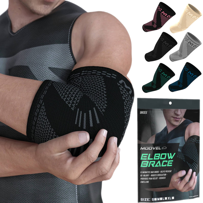 [Australia] - MODVEL [2 Pack] Elbow Brace - Compression Support Sleeve for Joint Pain Relief, Recovery, Tendonitis, Tennis & Golfer's Elbow - Workout & Weightlifting Arm Wrap - For Men & Women. (Black) Black Large 