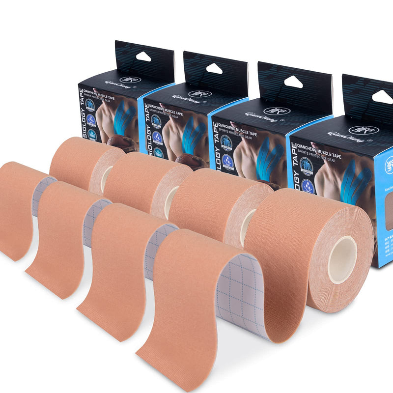 [Australia] - 4 Pack Kinesiology Tape for Sports Athletes - 16 FT Waterproof Athletic Tape for The Knee, Elbow and Shoulder Muscles, etc. (Beige) Beige 