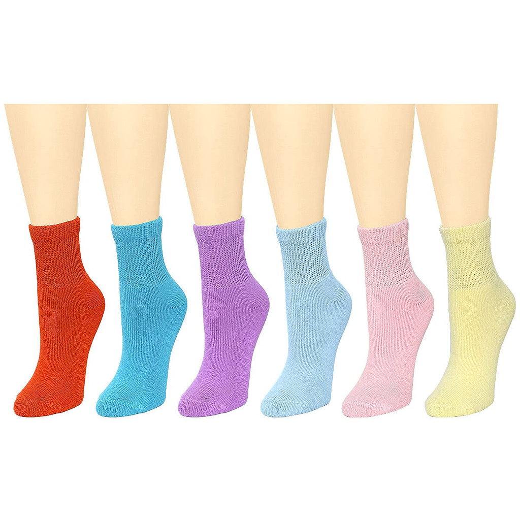 [Australia] - Falari Women Diabetic Socks Diabetes Edema and Circulatory Loose Fitting Cotton Crew Socks - 6 Pairs Quarter Height - Assorted 9-11 