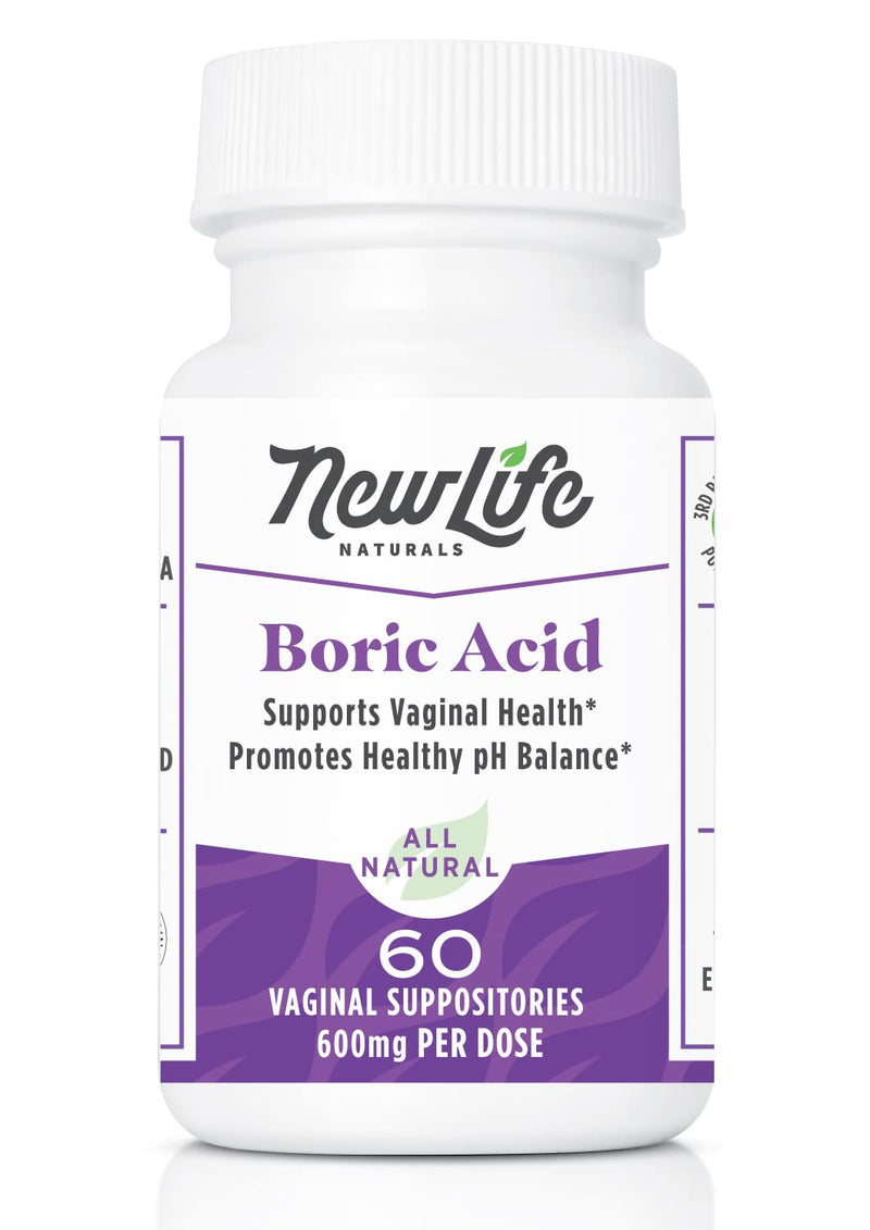 [Australia] - NewLife Naturals - Medical Grade Boric Acid Vaginal Suppositories - 600mg - 100% Pure Womens pH Balance Pills - Yeast Infection, BV - 60 Capsules: Made in USA 60 Count (Pack of 1) 