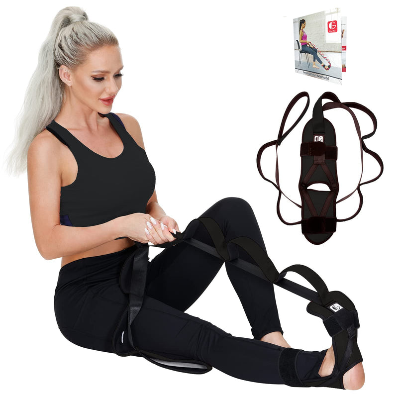 [Australia] - Foot and Calf Stretcher for Plantar Fasciitis, Premium Physiotherapy Stretching Strap Improves Strength and Relief to Heel Spurs, Calf, Thigh and Hip (Black) Black 