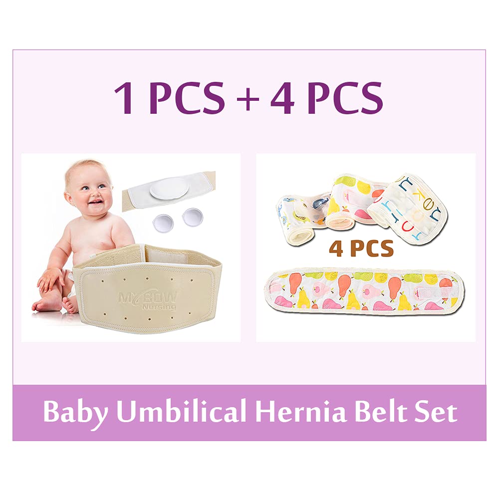[Australia] - 1 PCS of Umbilical Hernia Belt Baby Belly Button Band + 4 PCS of Baby Belly Band Newborn Tummy Wrap Navel Hernia Belt Home Birth Belly Protector Cover 