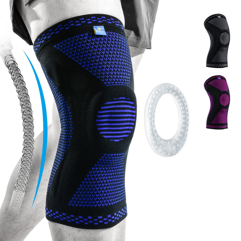 [Australia] - ABYON Professional Medical Grade Knee Compression Sleeve with Side Stabilizers for Men Women,Knee Support Brace for Meniscus Tear,Arthritis, ACL, Sports,Running,Basketball,Workout Black-Blue Large 