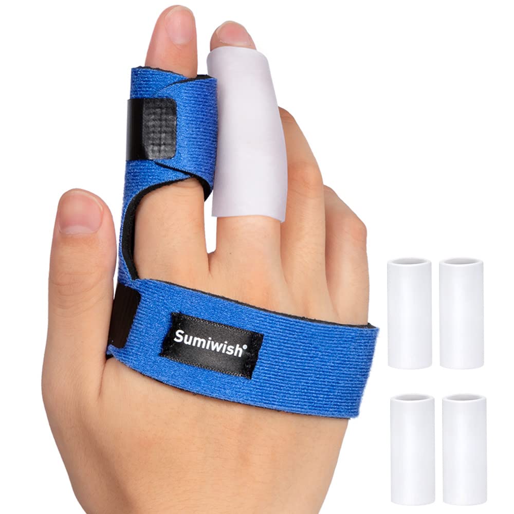 [Australia] - Sumiwish 1PCS Trigger Finger Splint, 4PCS Silicone Finger Cots, Finger Straightener for Mallet Finger, Finger Support for Broken Finger and Knuckles Pain Relief #2 Blue 