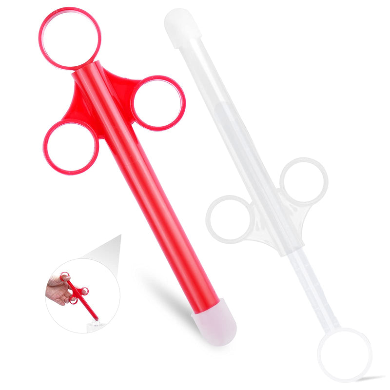 [Australia] - ANGCURE Lube Applicator Syringes, Lubricant Tube Shooter with Smooth Rounded Cap for Men, Women & Couples, Reusable, Easy Use & Clean [10ml Scales][Red & White] 