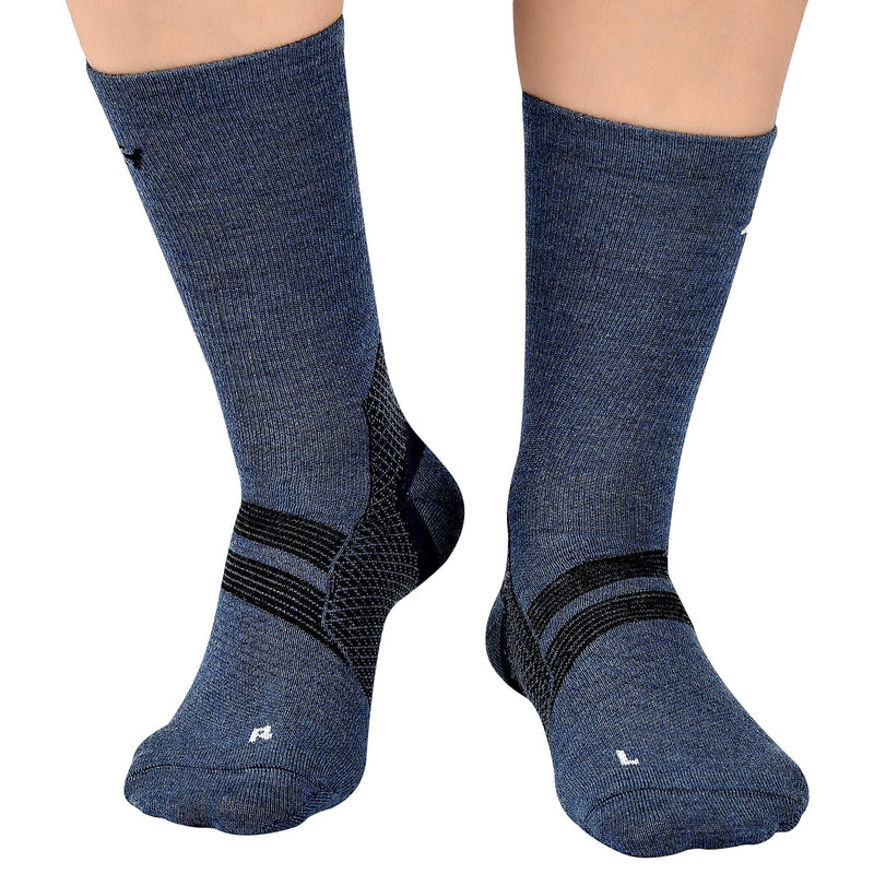 [Australia] - ZaTech Merino Plantar Fasciitis Relief Sock, Light Micro Crew Compression Socks Denim Blue/Black Medium 