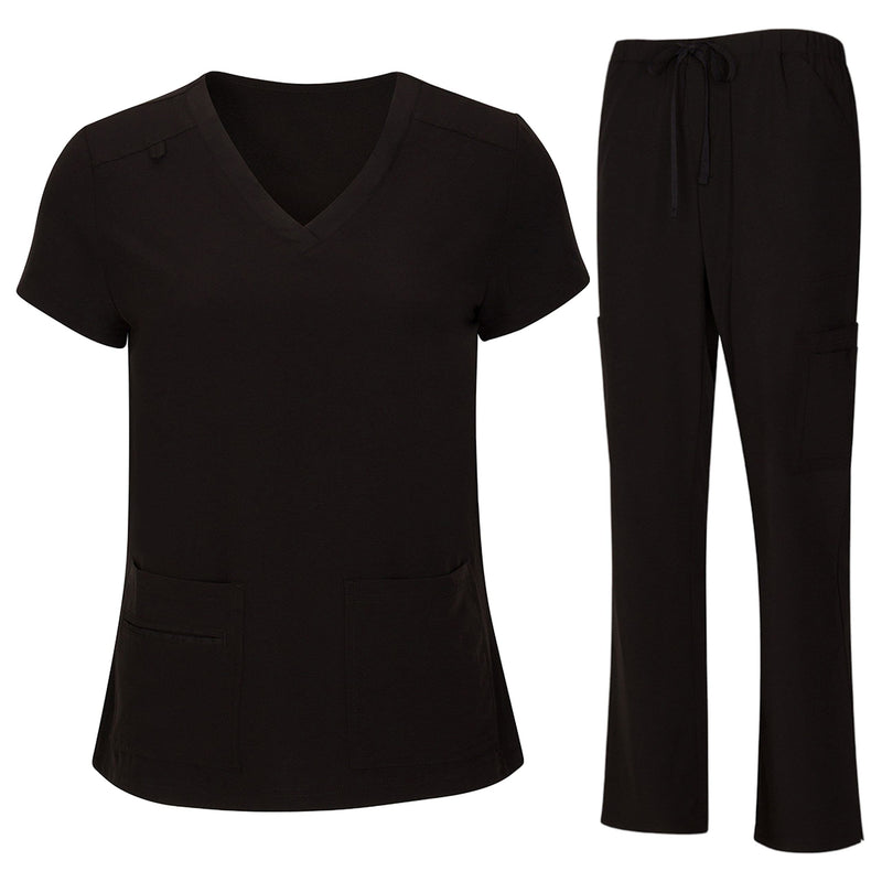 [Australia] - Bahoki Essentials Scrub Set - Comfortable and Durable - Ideal for Nurses and Other Medical Roles - All Day Comfort Black X-Large 
