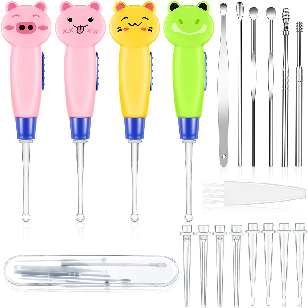 [Australia] - 10 Pieces Ear Wax Removal kit for Kids 4 Toddler Ear Cleaner with Led Baby Earwax Remover and 6 Stainless Steel Wax Remover Earwax Tweezers with Cleaning Brush for Adults 