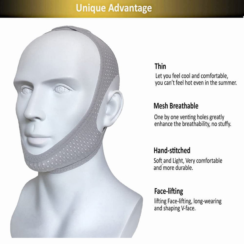 [Australia] - Yootar Anti Snoring Chin Strap for Cpap Users, Comfortable Mesh Breathable My Stop Solution Devices Snore Stopper Strips Mask Belt Jaw Sleep Aid Men Women (Grey) 