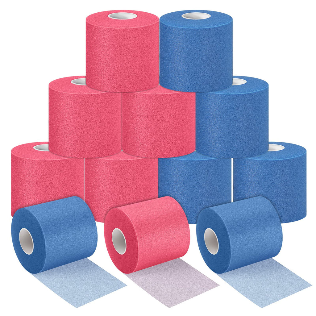 [Australia] - 12 Pieces Foam Prewrap Athletic Tape Sports Wraps Prewrap and Athletic Tape Pre Wrap Tape Breathable Sports Tape Pre Wrap for Running Hiking Hair (Rose Red, Royal Blue) Rose Red, Royal Blue 