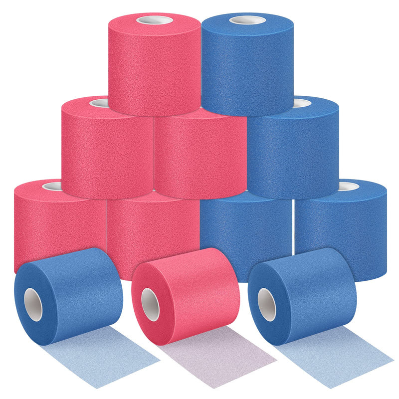 [Australia] - 12 Pieces Foam Prewrap Athletic Tape Sports Wraps Prewrap and Athletic Tape Pre Wrap Tape Breathable Sports Tape Pre Wrap for Running Hiking Hair (Rose Red, Royal Blue) Rose Red, Royal Blue 
