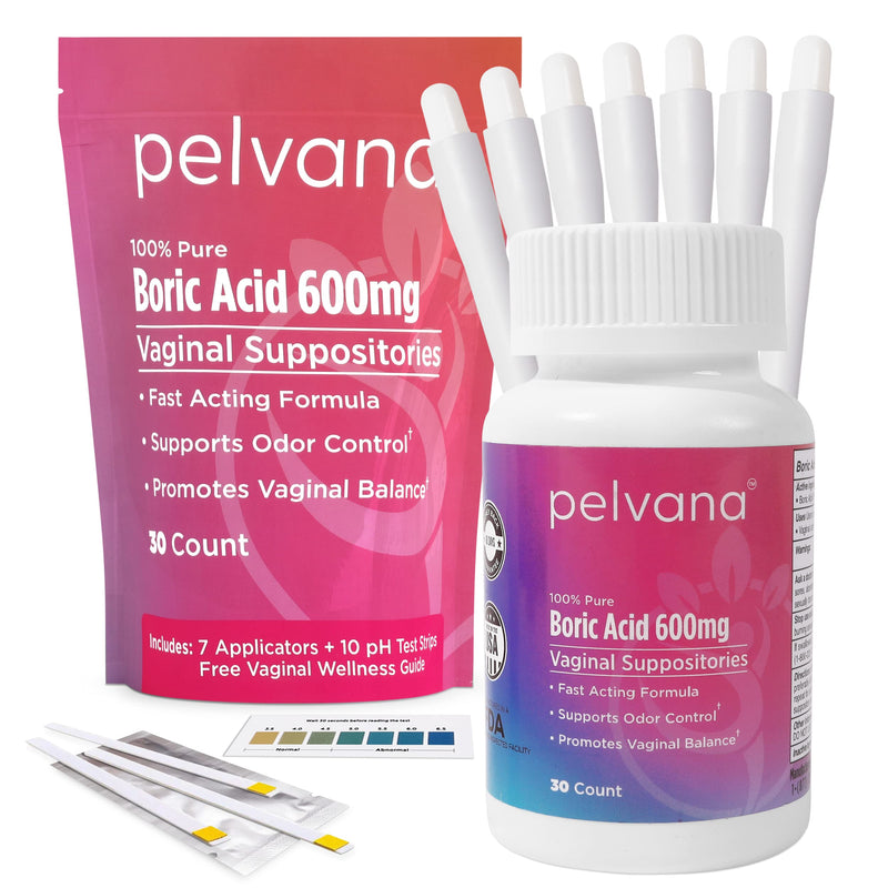 [Australia] - Pelvana Boric Acid Suppositories 30 + 7 Applicators + 10 pH Test Strips = 47 Piece Kit for Vaginal pH Balance, Odor, Itching, Dryness & Discharge 47 Piece Set 