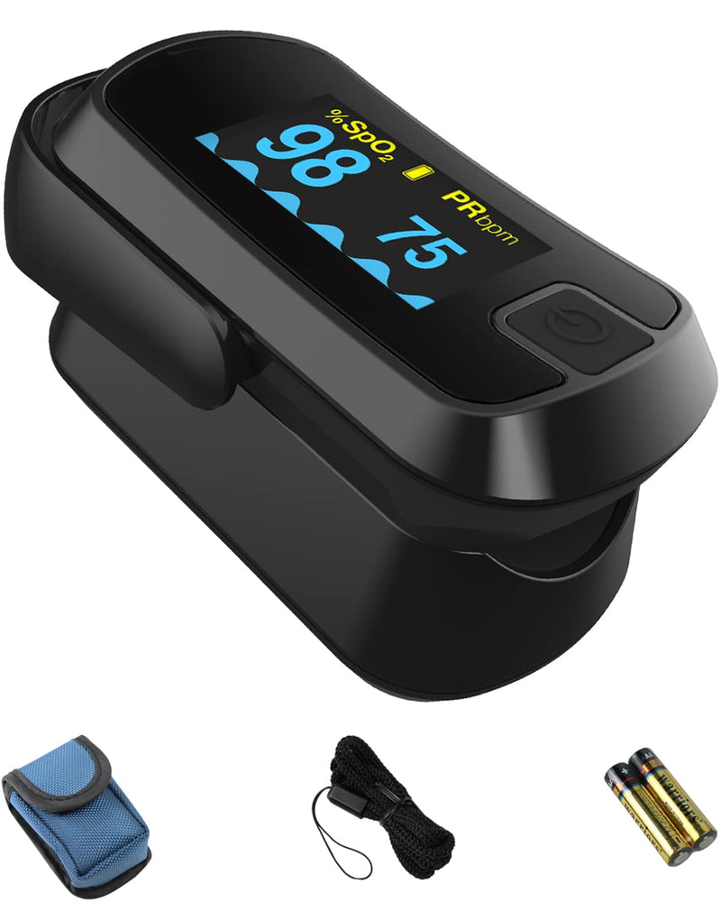 [Australia] - MIBEST Black OLED Finger Pulse Oximeter - Blood Oxygen Saturation Monitor - SPO2 Pulse Oximeter - Portable Oxygen Sensor with Included Batteries - O2 Saturation Monitor with Respiration Rate and PI 