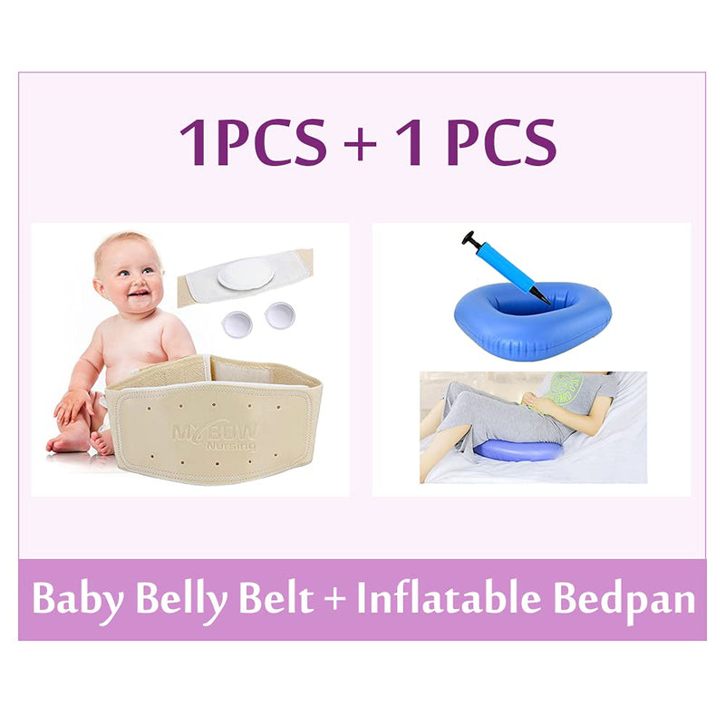 [Australia] - Umbilical Hernia Belt Baby Belly Button Band + Bedpan Inflatable Bedpans for Elderly Females Men Fracture Portable Toilets 
