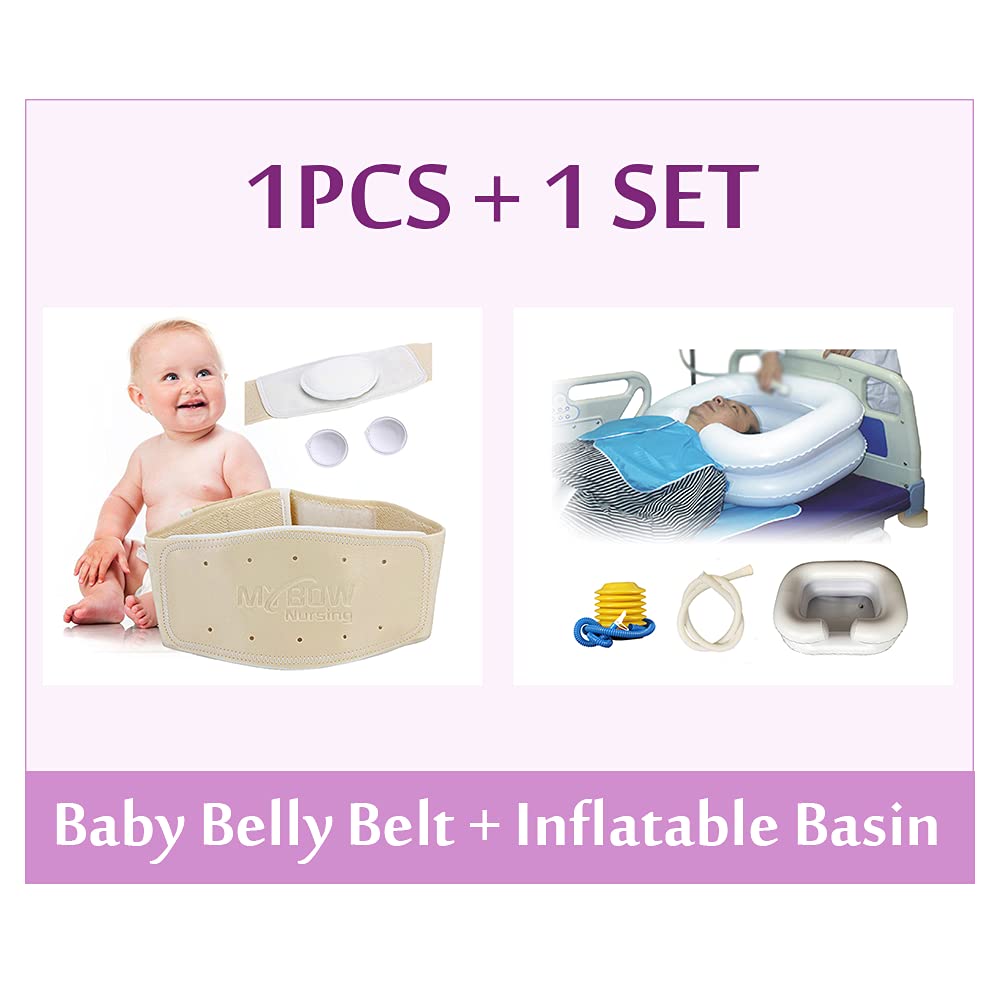 [Australia] - Umbilical Hernia Belt Baby Belly Button Band + Inflatable Shampoo Bowl Portable Sink for Bedridden Washing Hair Basin Tray 