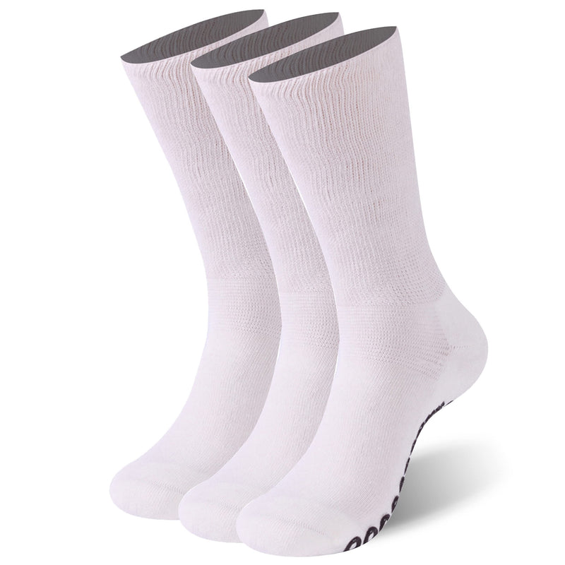 [Australia] - Mens Non Slip Socks,JSPA Unisex Grip Socks for Women Men - Non Skid Hospital Socks Yoga Pilates Socks Cushion Non Binding Seamless Toe Diabetic Circulatory Socks 3 Pairs White 10-13 