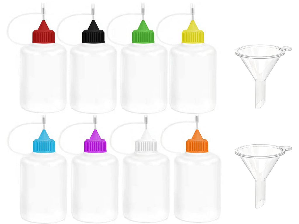 [Australia] - 4 Ounce Needle Tip Glue Bottle 6 Pcs Tip Applicator Bottle with 2 Funnel, for Glue, Liquid, Oil, DIY Crafts Etc, Multicolor Lids 