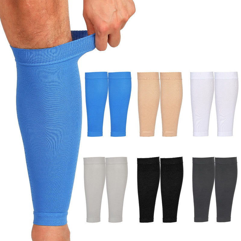 [Australia] - 6 Pairs Calf Compression Sleeve Leg Compression Sock Calf Footless Compression Socks and Shin Support 20-30 mm Hg for Men Women Youth for Running Cycling Walking, 6 Color (Large) Large 