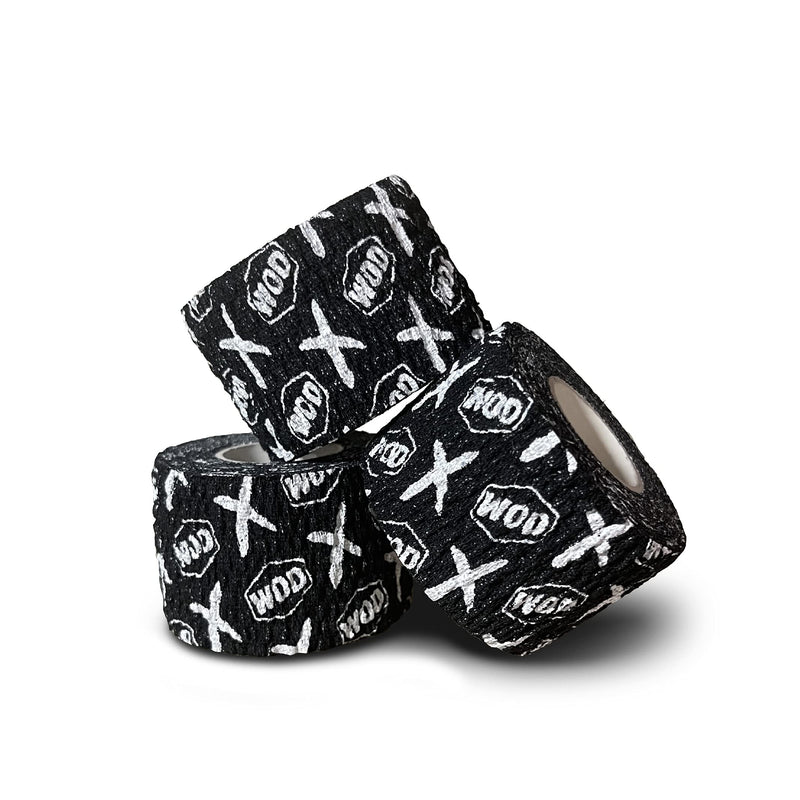 [Australia] - WOD Recovery Hook Grip Weightlifting Tape - Sweatproof & Chalk-Resistant, Adhesive Wrap for Thumb, Fingers, & Hands - Black/Blue/White, 1.5 Inches x 16 Feet Black / White 
