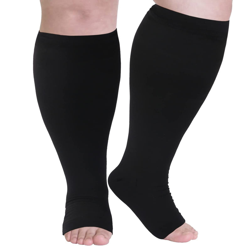 [Australia] - Plus Size Compression Socks Wide Calf Compression Socks for Women Men Medias de Compresion para Mujer Circulation Support 20-30 mmHg Knee High Medical Pro Toeless Open Toe Compression Socks Women Men Black 4X-Large 