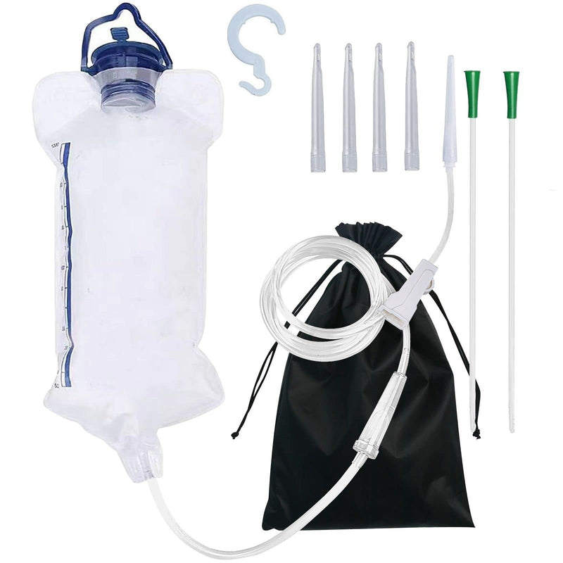 [Australia] - Reusable Enema Kit Anal Douche Bag 7Pcs Enema Nozzle Tips Colon Tube for Water Organic Coffee Colon Cleansing, Sealed Clear Enema Bag Irrigation Cleaning Kit Fold Anal Anus Cleaner Constipation Detox Polyvinyl Chloride (PVC) 