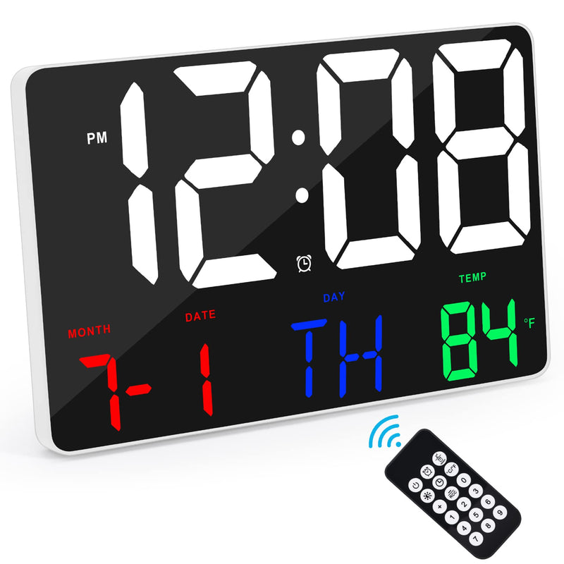 [Australia] - Digital Clock Large Display, Amgico 11.4" Large LED Digital Wall Clock with Temperature,Adjustable Brightness Digital Alarm Clock with Day and Date,Snooze,12/24H, for Bedroom,Office,Elderly White-multicolor 