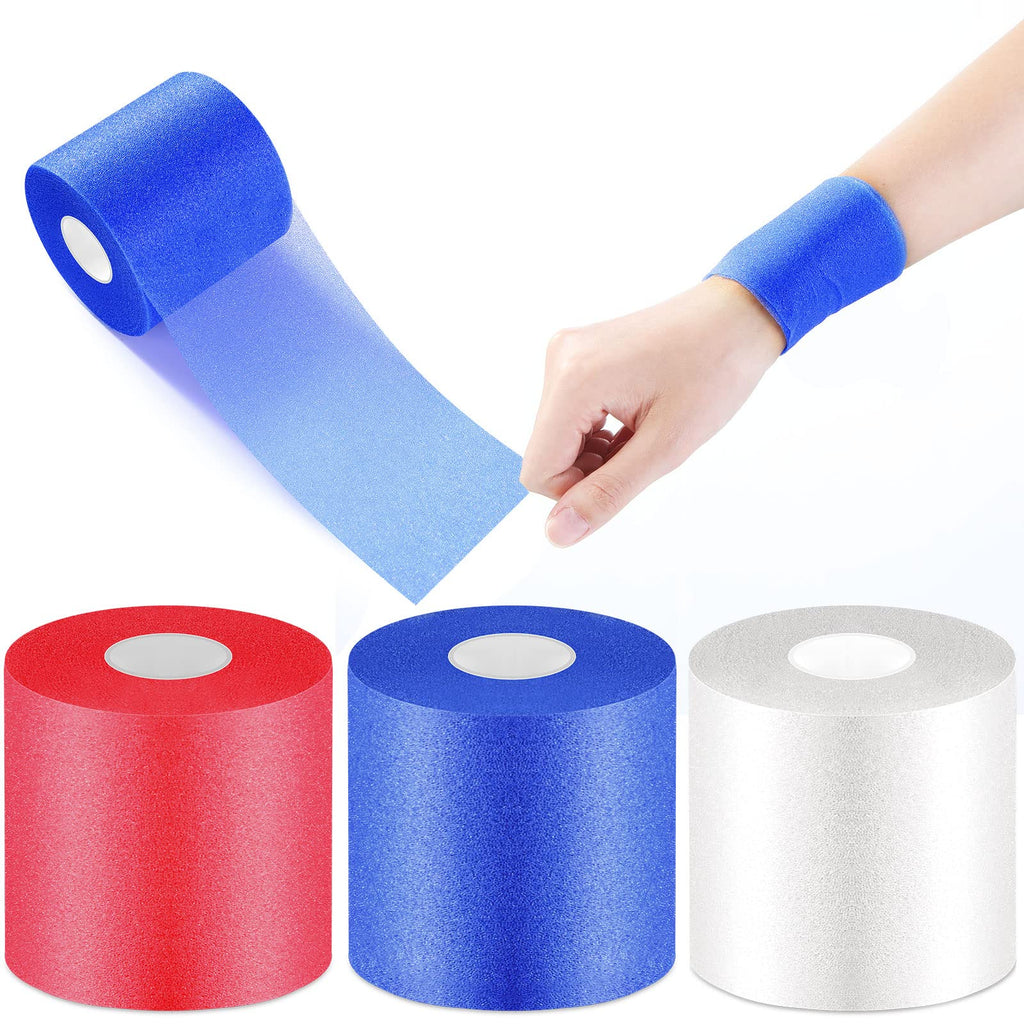 [Australia] - 3 Rolls Foam Underwrap Athletic Foam Tape Sports Pre-wrap Tape Foam Underwrap Bandage for Wrists Elbows Knees Ankles, 2.76 Inches x 30 Yards (White, Blue, Red) White, Blue, Red 