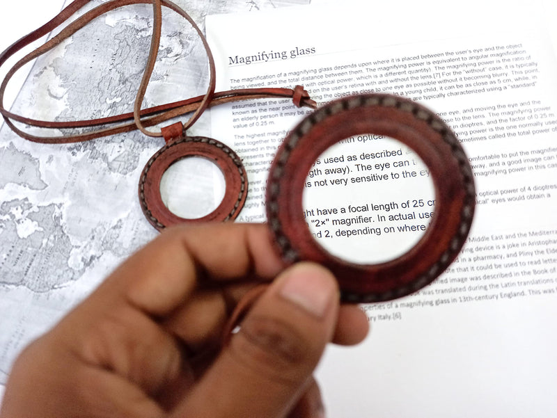 [Australia] - Magnifying Glass Nautical Vintage Leather Strap Necklace Magnifier Pendant 