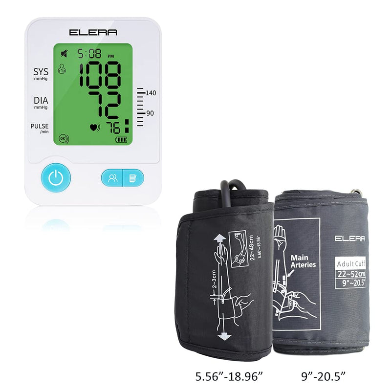 [Australia] - ELERA Digital Arm Blood Pressure Monitor with 5.56"-18.96" and 9"-20.5" Two Different Cuffs 