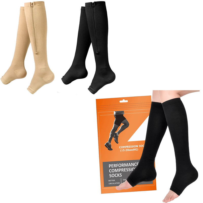 [Australia] - Bropite Zipper & Open Toe Compression Socks, Knee High Socks ,Suit for Running, Athletic, Nurses, Pregnancy, Flight, and Traveling 