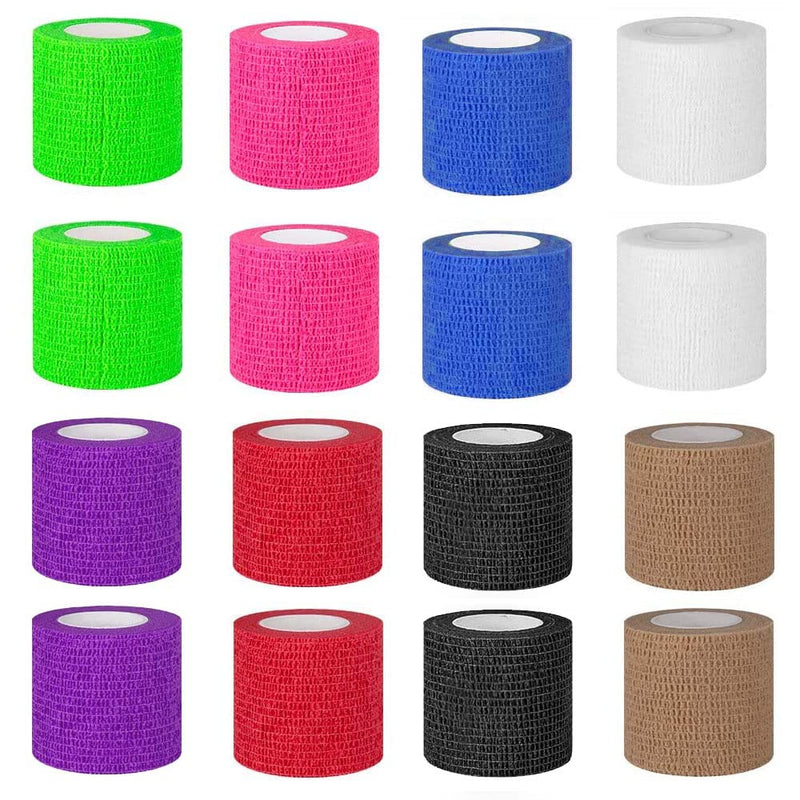[Australia] - 16 Pack Self Adhesive Bandage Wrap, Yolaist Breathable Elastic Athletic Tape, Assorted Color Cohesive Sports Tape for First Aid, Sports Injury, Wrist and Ankle Sprains Protection (2'' x 5 Yards) 2'' x 5 Yards 