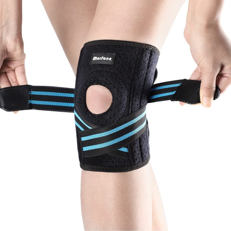 [Australia] - Morfone Upgrade Knee Brace with Silky Sleeve Knee Compression Wraps with Side Stabilizers Non Slip Adjustable Knee Support Braces for Meniscus Tear ACL MCL Knee Pain Relief Running Weightlifting - Men and Women Large 