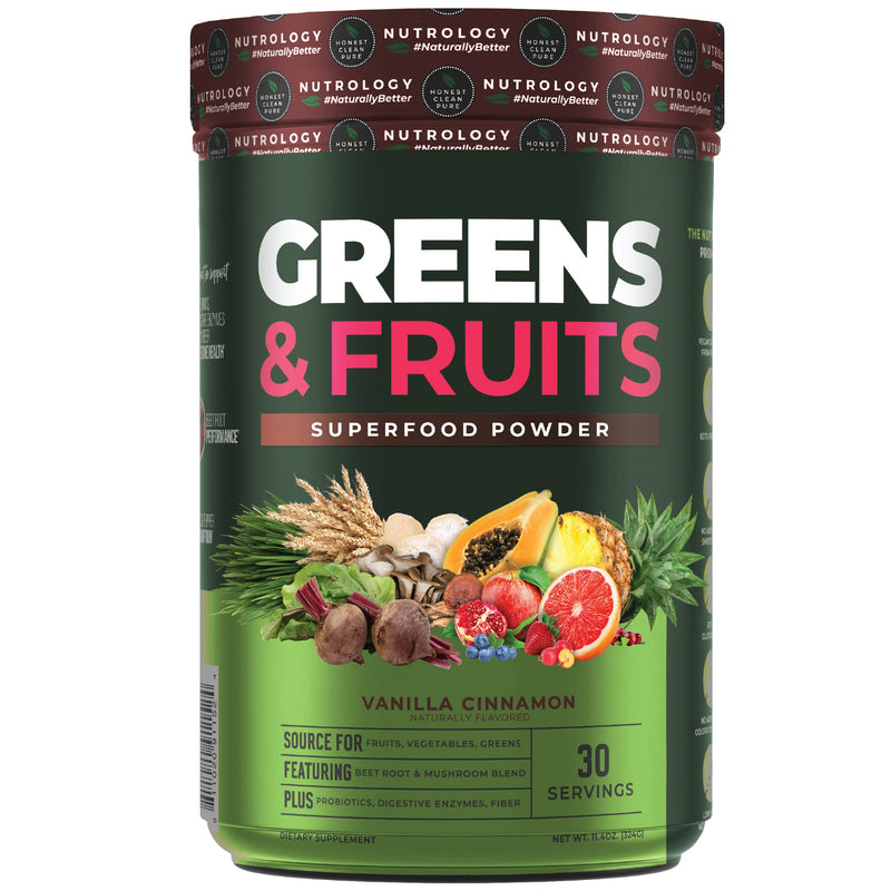 [Australia] - Greens & Fruits-Naturally Sourced Fruits, Vegetables, Greens, Beet Powder & Mushroom Blend - Probiotics, Digestive Enzymes, Fiber, Antioxidants, Immune Support - Vanilla Cinnamon-30 Servings 