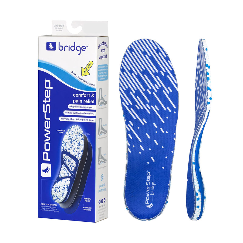 [Australia] - Powerstep Bridge Adaptable Arch Support Insoles, Comfort Memory Foam Inserts, Plantar Fasciitis Relief Men 8-9.5, Women 9-10.5 Blue & White 