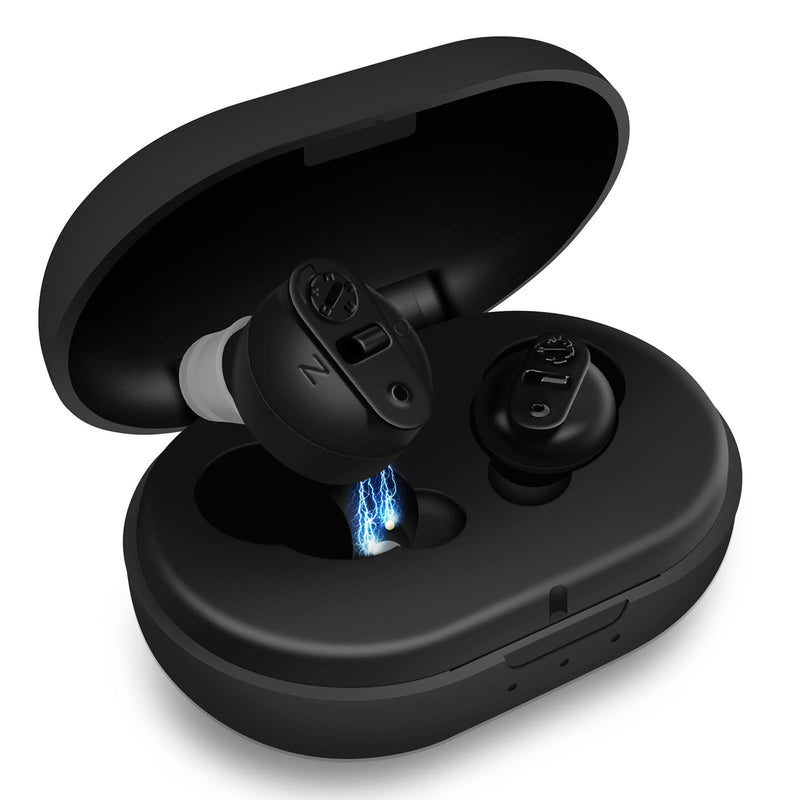[Australia] - KOIKEY Digital Hearing Aid & Sound Amplifiers for Seniors，Mini Rechargeable Hearing Amplifier with Charging Case，In-Ear Earbuds with Noise Reduction and Sound Enhancement，Volume Control Easy (Black) 