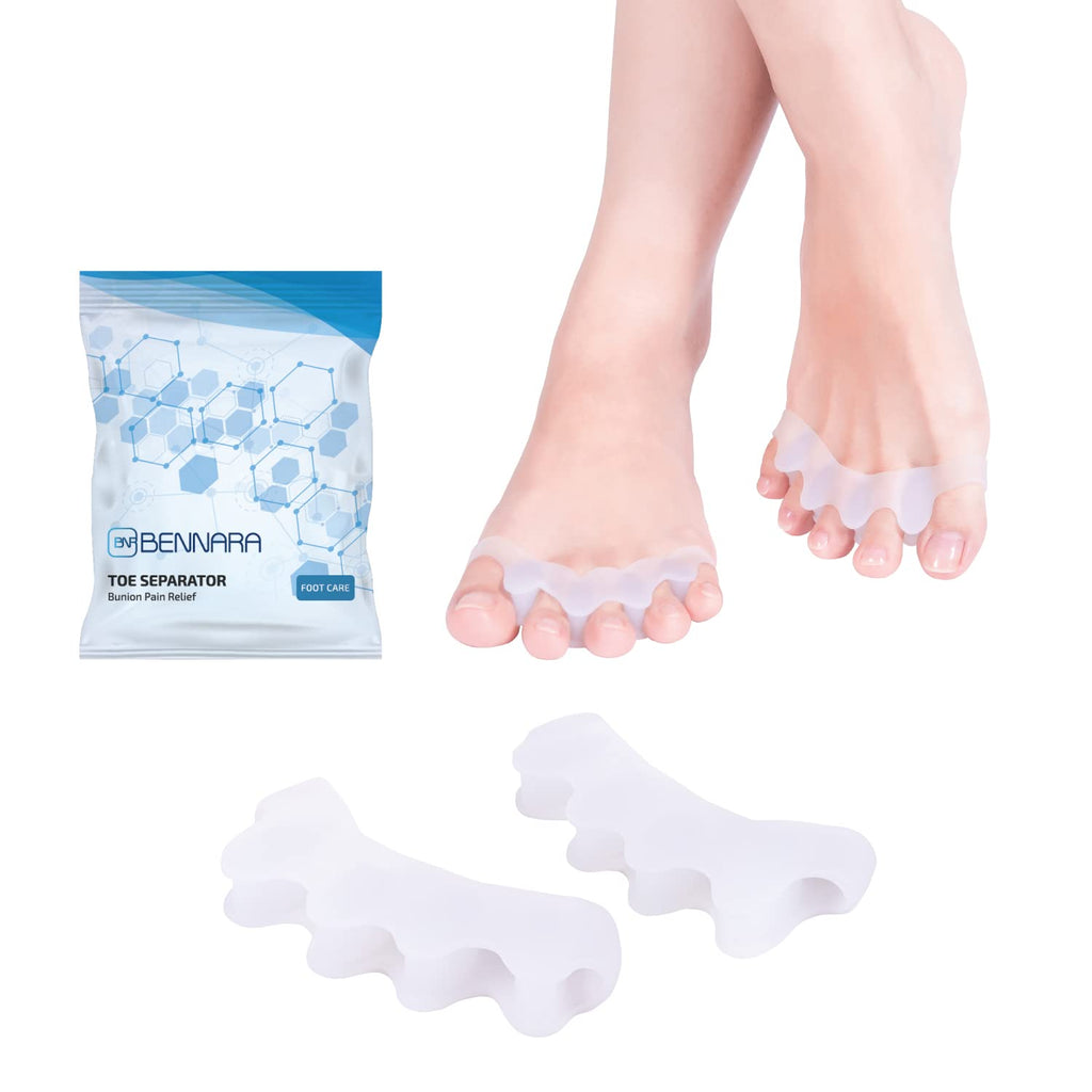 [Australia] - BENNARA Hammer toe straightener. SET E: 2 pairs of WHITE Toe Separator - Correct Bunion and Realign Toes. Gel toe spacer to separate overlapping toes. Toe spreader for hammer toes. Suit men and women. 