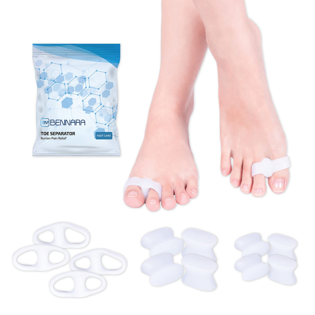 [Australia] - BENNARA Hammer Toe Straightener. Set B: 4pc-2 Loop Toe Separator and 8pc-Toe Spacer. Straighten Overlapping Toes, Crooked Toe, for Bunion Corrector, Hammer Toe, Hallux Valgus and Callus 