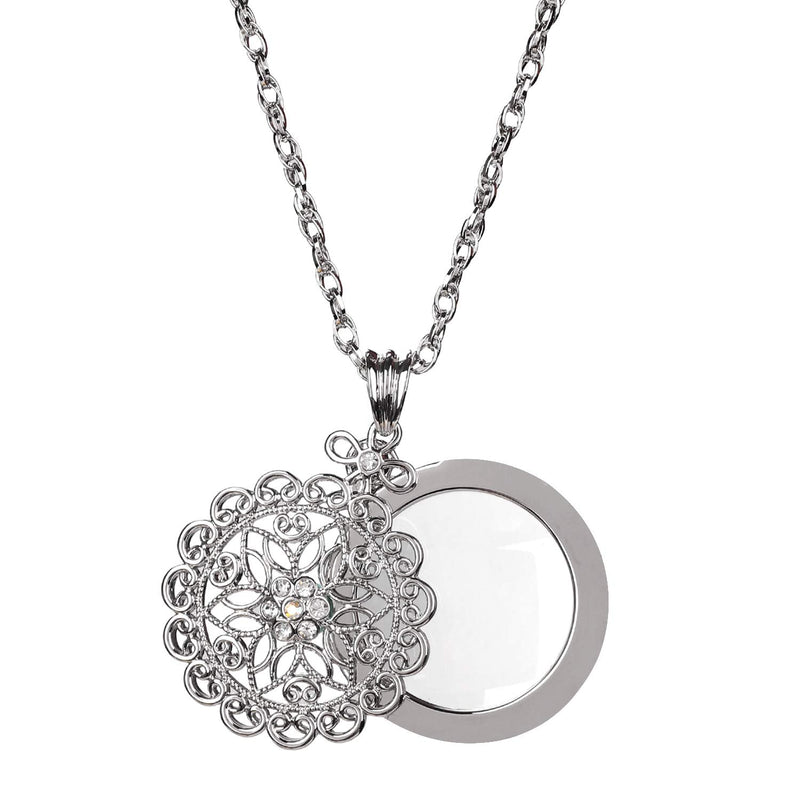 [Australia] - 5X Necklace Magnifier Magnifying Glass Flower Pendant Retro Magnifying Loupe Pocket Jewelry Magnifier Necklace Elegant Long Sweater Chain with Jewelry Box for Senior Reading (Silver-Sliding Top) Silver-sliding Top 