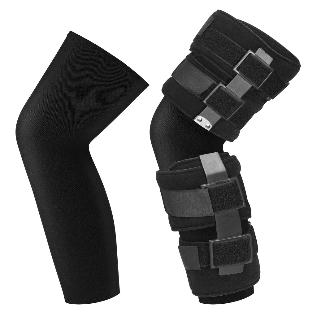 [Australia] - 2 Pieces Knee Brace Undersleeve Closed Patella Protection Outdoor Sports Compression Long Knee Sleeve Knee Non Slip Comfortable Flexible Support for Running Basketball Black 