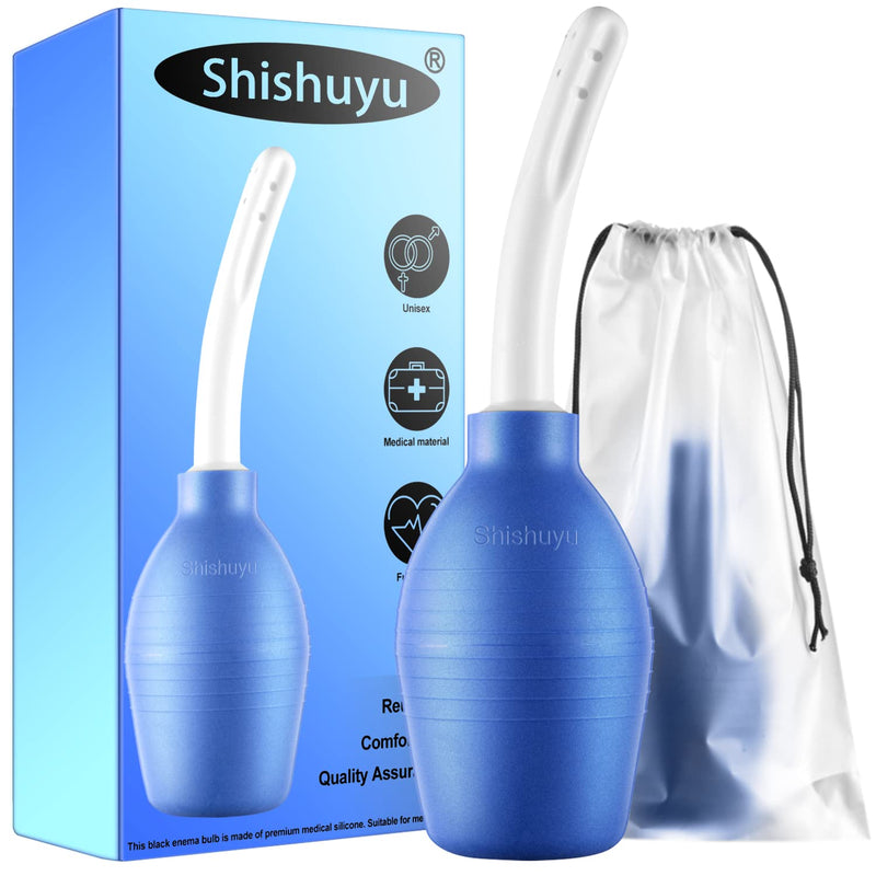 [Australia] - 10 oz Enema Bulb Kit with Storage Bag- Anal or Vaginal Silicone Douche for Men or Women - Comfortable Cleaner（Blue） Blue 
