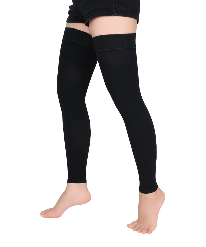 [Australia] - SKYFOXE Medical Thigh High Compression Stockings 20-30 mmHg for Women & Men Firm Suppport Circulation with Silicone Dot 2-Footless Black Medium 