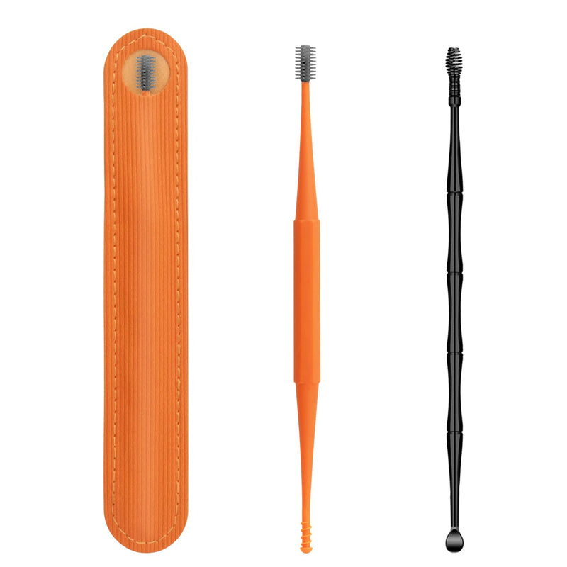 [Australia] - Q Grips Earwax Removal Kit Ears Cleaner 2 Pieces Ear Remover Pick Tool Set Reusable Soft Silicone with Exquisite Leather case for Olders Adult Kids Orange 