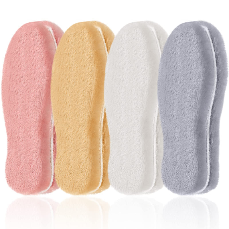 [Australia] - 4 Pairs Sheepskin Insoles for Women Warm Think Fuzzy Wool Shoe Insoles for Cold Weather Soft Inserts for Home Shoes Boots Slippers (Women 8 Medium US) Women 8 Medium US 