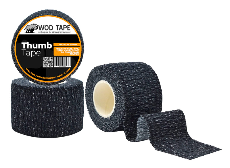 [Australia] - WOD ST-CEAB Weightlifting Thumb Tape, Black – 1.5 inch Wide (Pack of 3) Latex-Free, Stretch Self Adhesive for Hand, Finger, Climbing, and Hook Grip Wrapping and Protection. 