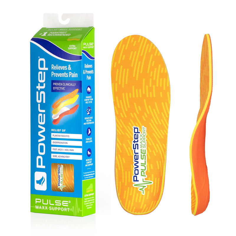 [Australia] - Powerstep Insoles, PULSE Maxx, Over-Pronation Corrective Insole, Running Shoe Insert, Sports Orthotic For Women and Men Orange/Green Men's 6-6.5 / Women's 8-8.5 